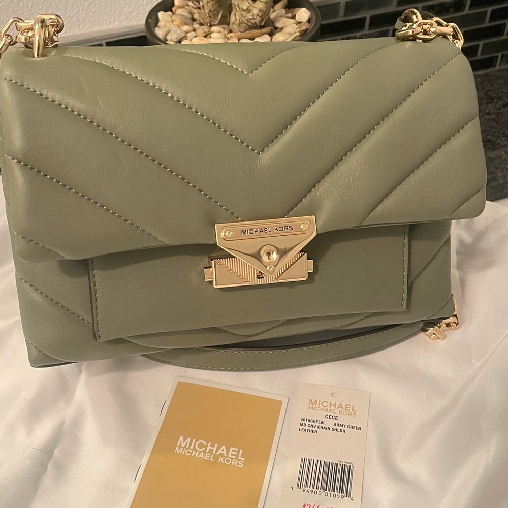 Michael Kors Green Quilted Shoulder Bag with Gold Accents